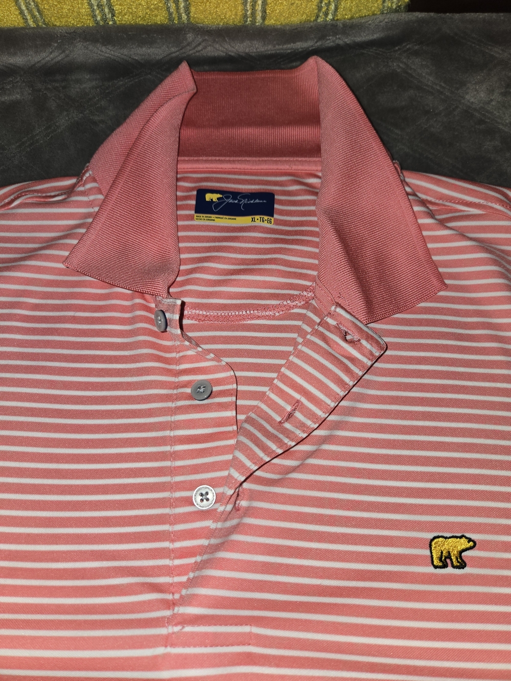 Yellow Bear Striped Pink Polo Shirt - Classic Men's Short Sleeve